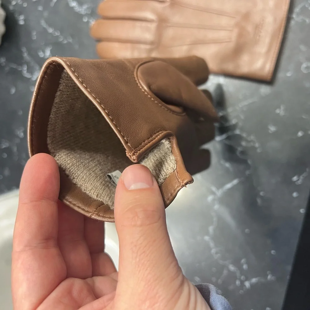Men’s Dark Saddle Brown Coach Leather Gloves (Wool Inside) - Picture 7 of 7
